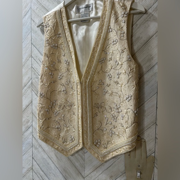 Vintage Liz Claiborne silk cream ivory beaded embellished vest - Picture 2 of 9